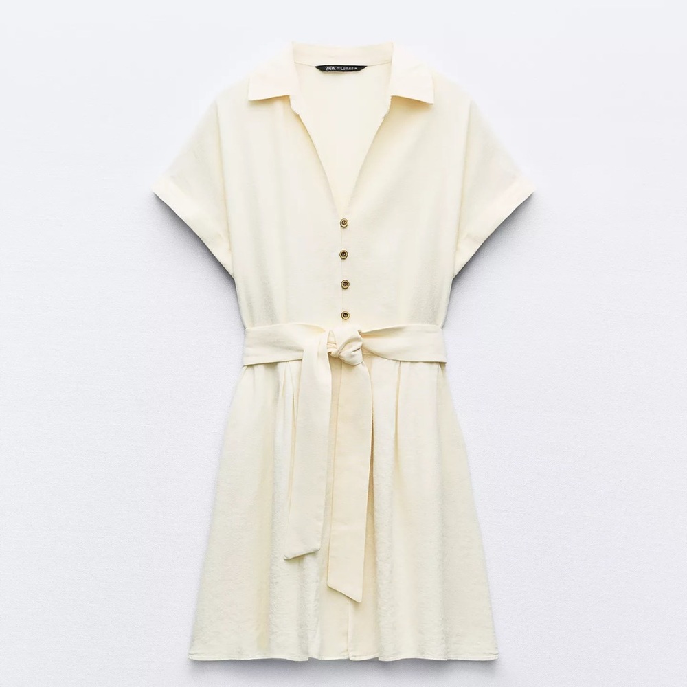 NWT ZARA Cream Button-Down ShirtDress with Pockets